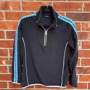 Disegna Womens Medium Black Fleece Blue Embroidered Quarter Zip Fleece Sweater